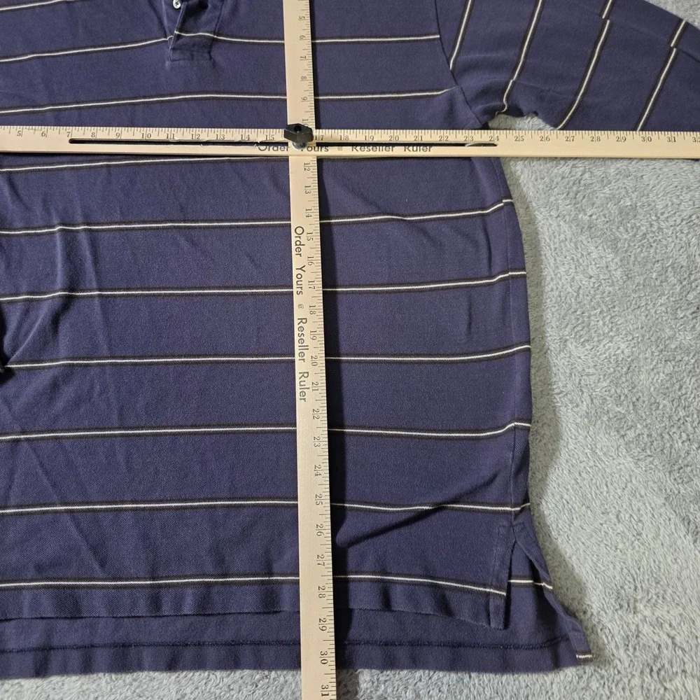 Polo Ralph Lauren Mens XXL Polo Shirt Navy Blue Striped Long Sleeve Cotton Pony